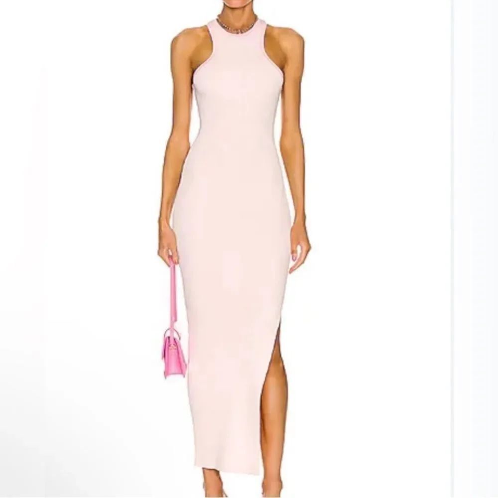 Ser.o.ya Pink and White Body-con Sophie Ribbed
MIDI Dress(Size Small)